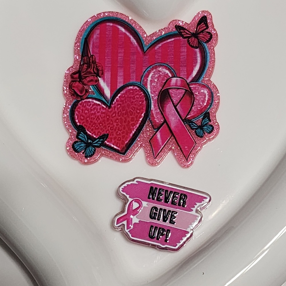 Pink Ribbon Flatback Focal Bead Beaded Pen Badge Keychain Breast Cancer
